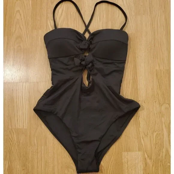 NEW! BECCA Double Tie Front One-piece Swimsuit size Small in Black